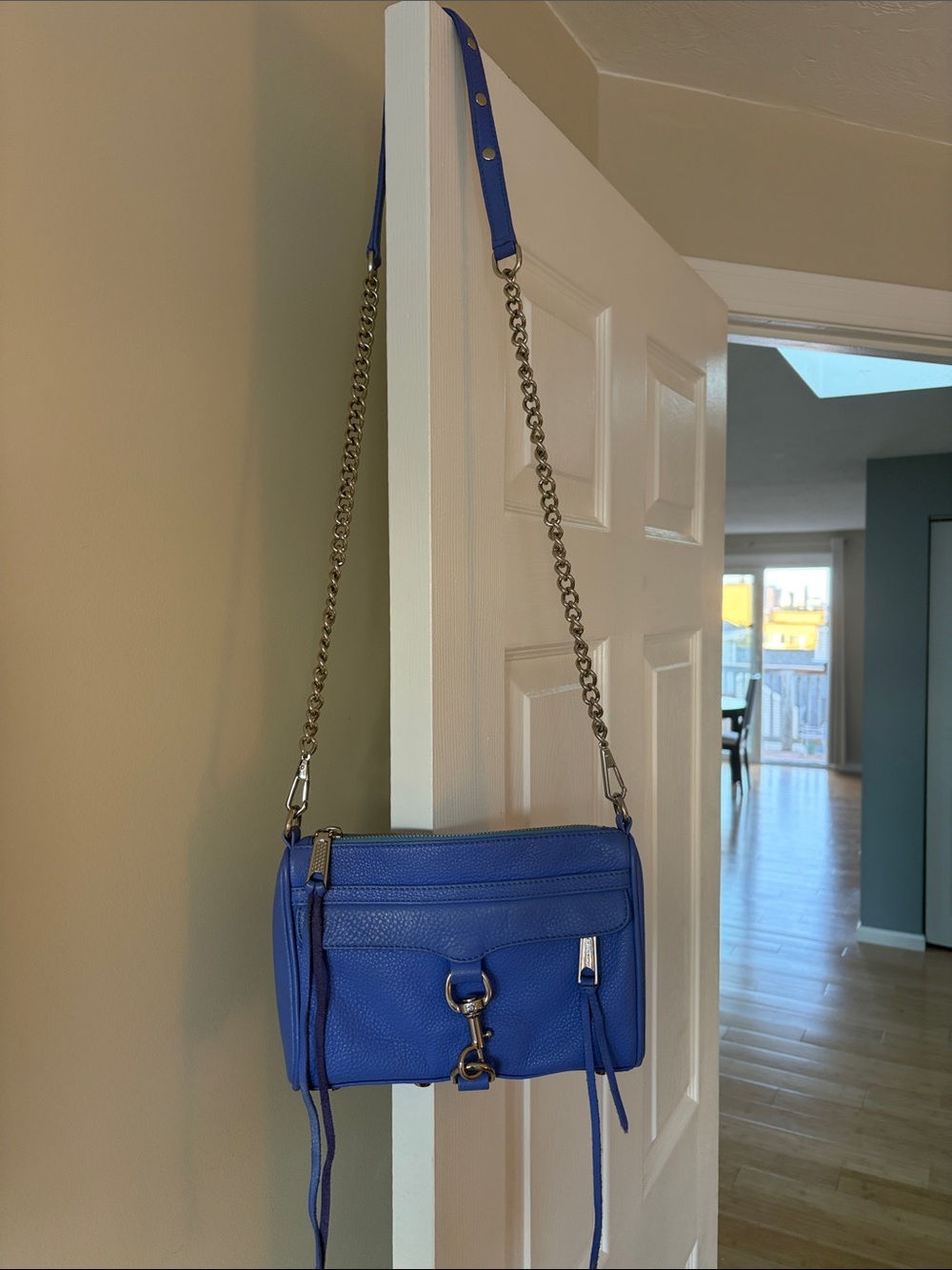 Rebecca Minkoff Electric Blue Leather Crossbody with Silver Chain Strap